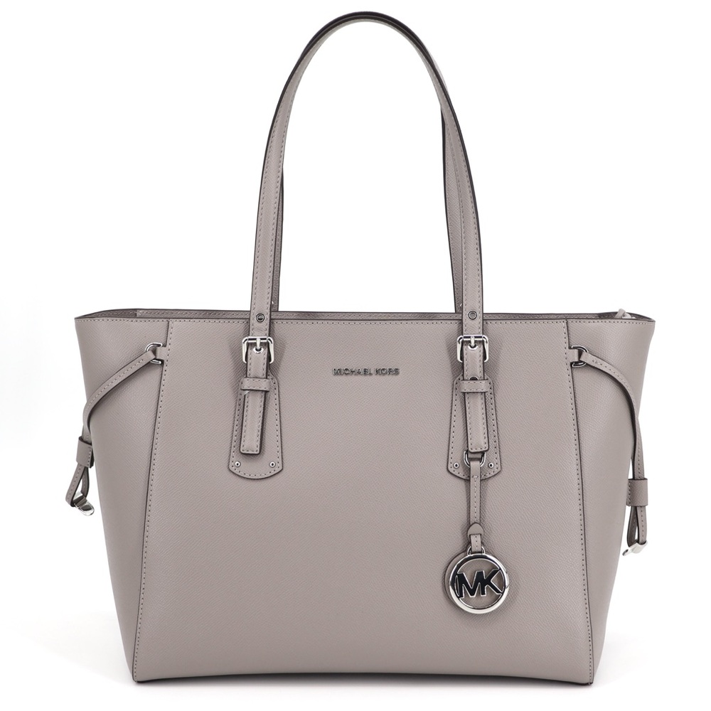 Michael Kors Voyager Medium Tote Pearl Grey Leather NWT Authentic